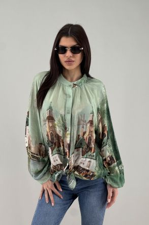 Дамска риза в светло зелено