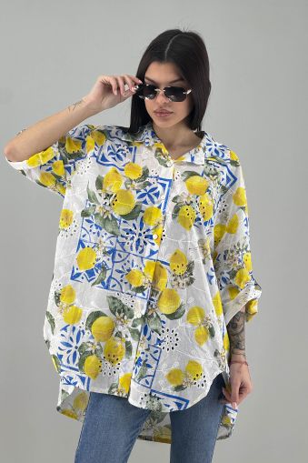 Дамска риза в бяло с лимони