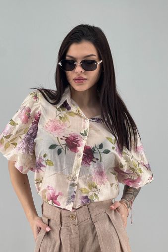Дамска риза в цвят екрю с цветя