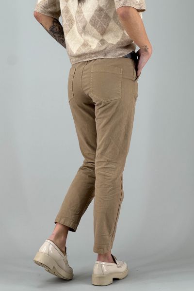 Дамски панталон с висока талия и колан в светло кафяво