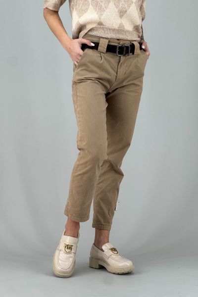 Дамски панталон с висока талия и колан в светло кафяво