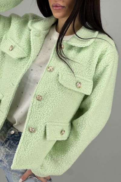 Дамско палто с релефна текстура и джобове в светло зелено 