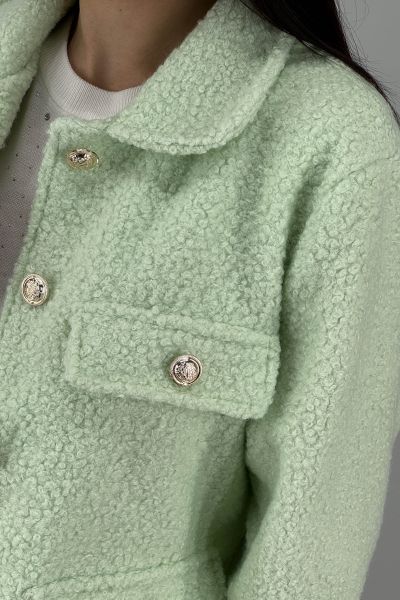 Дамско палто с релефна текстура и джобове в светло зелено 