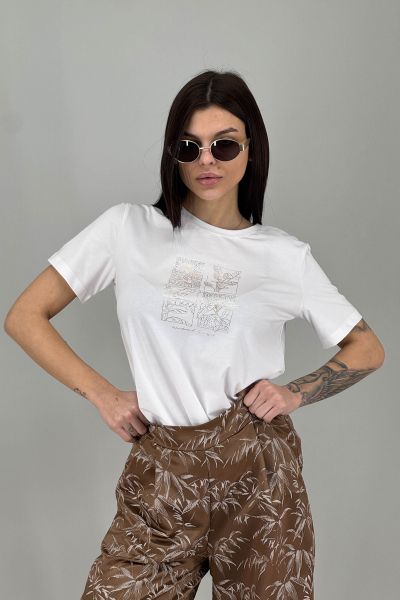 Дамска тениска с  принт в бяло