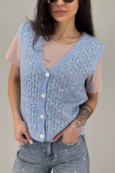 Дамски елек плетиво в светло синьо