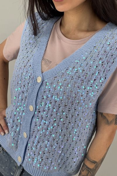 Дамски елек плетиво в светло синьо