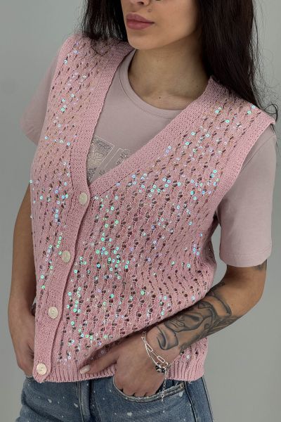 Дамски елек плетиво в цвят пудра