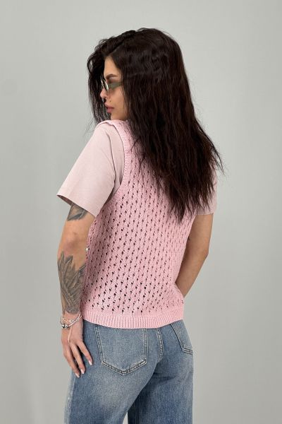 Дамски елек плетиво в цвят пудра