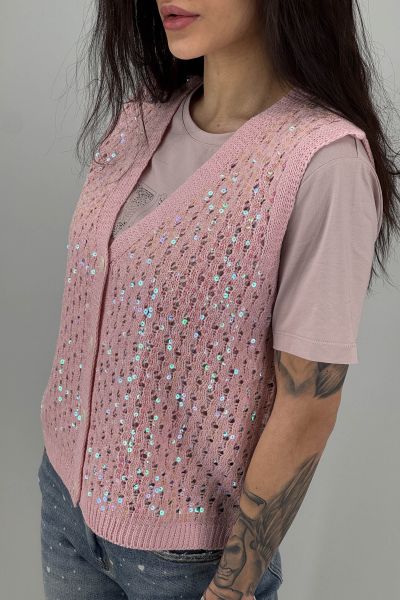 Дамски елек плетиво в цвят пудра