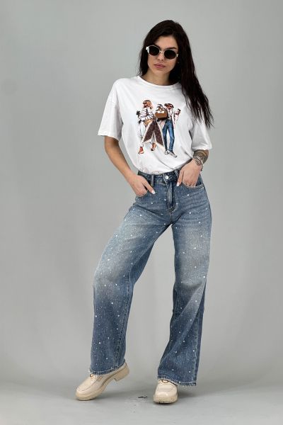 Дамска тениска в илюстративен моден принт