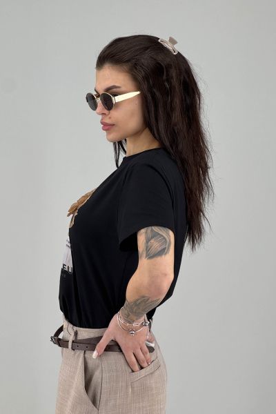 Дамска тениска с артистичен принт в черно