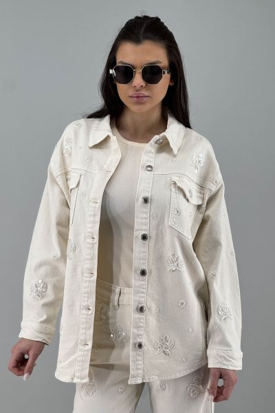 Дамско дънково яке в екрю