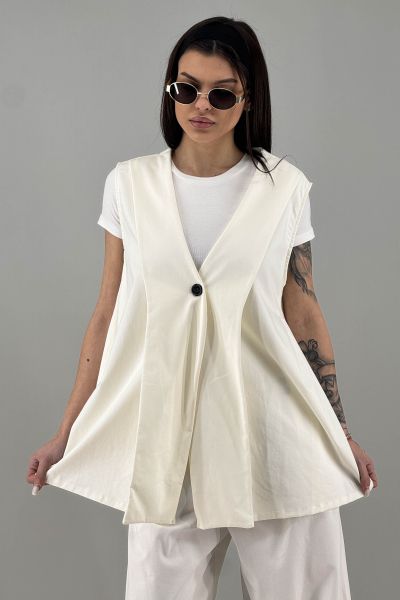 Дамски дълъг елек в бяло-крем