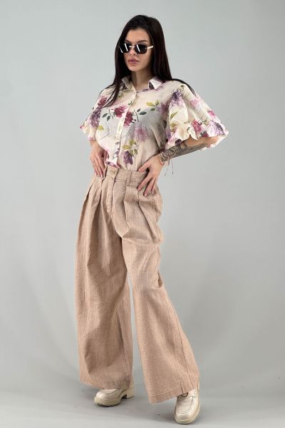 Дамска риза в цвят екрю с цветя