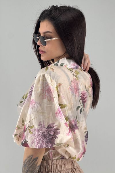 Дамска риза в цвят екрю с цветя