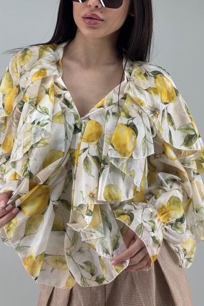 Дамска риза в екрю с лимони