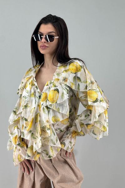 Дамска риза в екрю с лимони