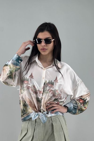 Дамска сатенена риза в екрю