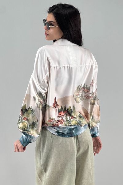 Дамска сатенена риза в екрю