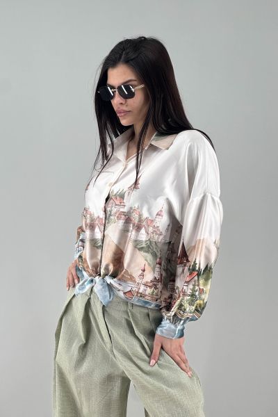 Дамска сатенена риза в екрю