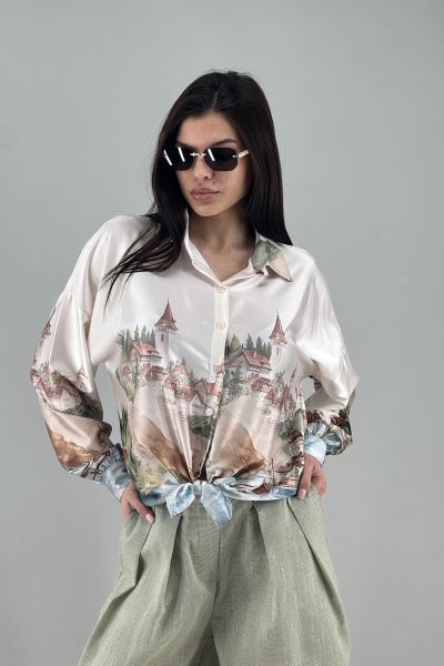 Дамска сатенена риза в екрю