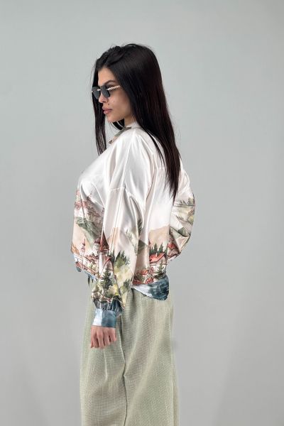 Дамска сатенена риза в екрю