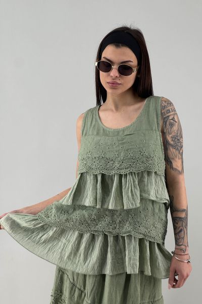 Дамски ленен потник в зелено