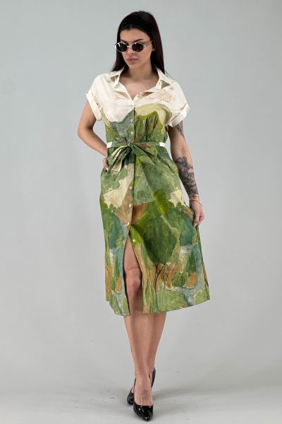 Рокля в екрю и зелено