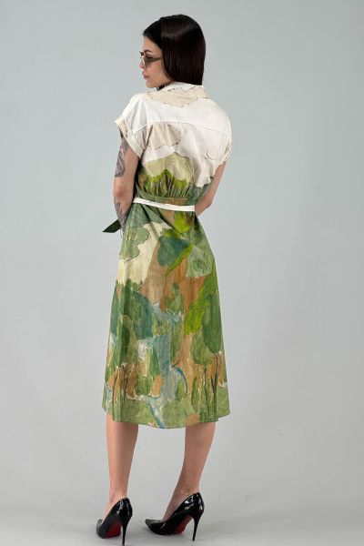 Рокля в екрю и зелено