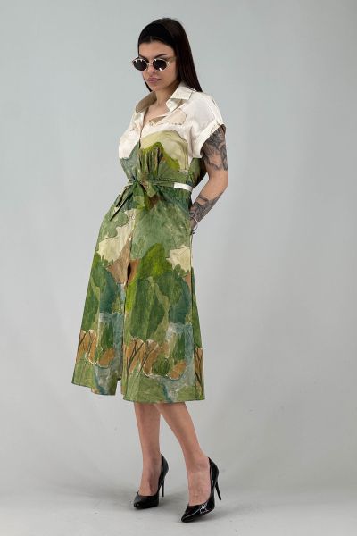 Рокля в екрю и зелено