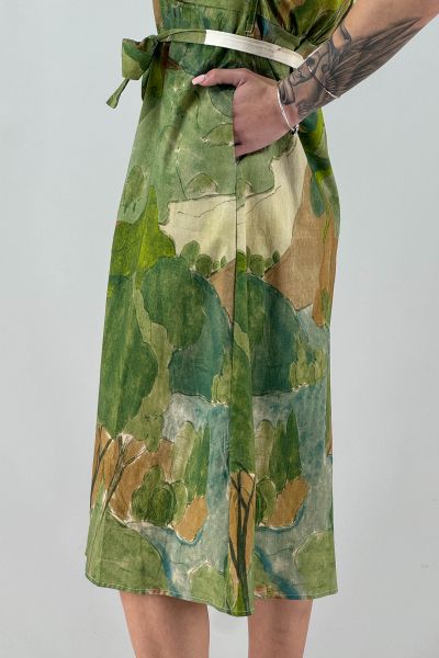 Рокля в екрю и зелено