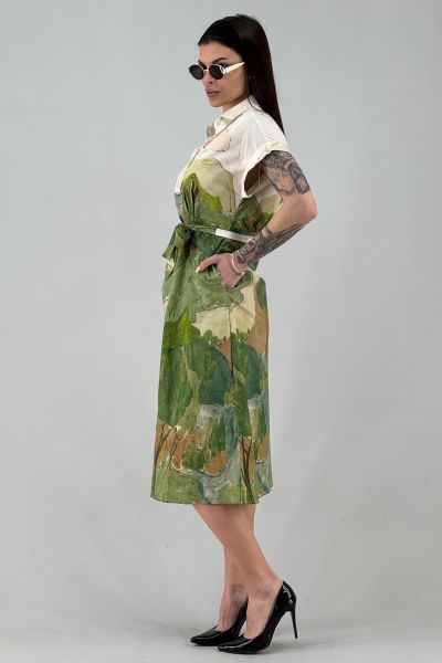 Рокля в екрю и зелено