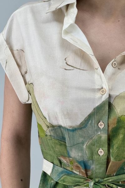 Рокля в екрю и зелено