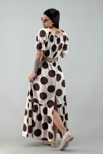Рокля в екрю с кафеви точки
