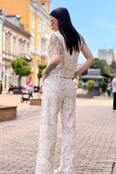 Дамски ленен комплект в екрю